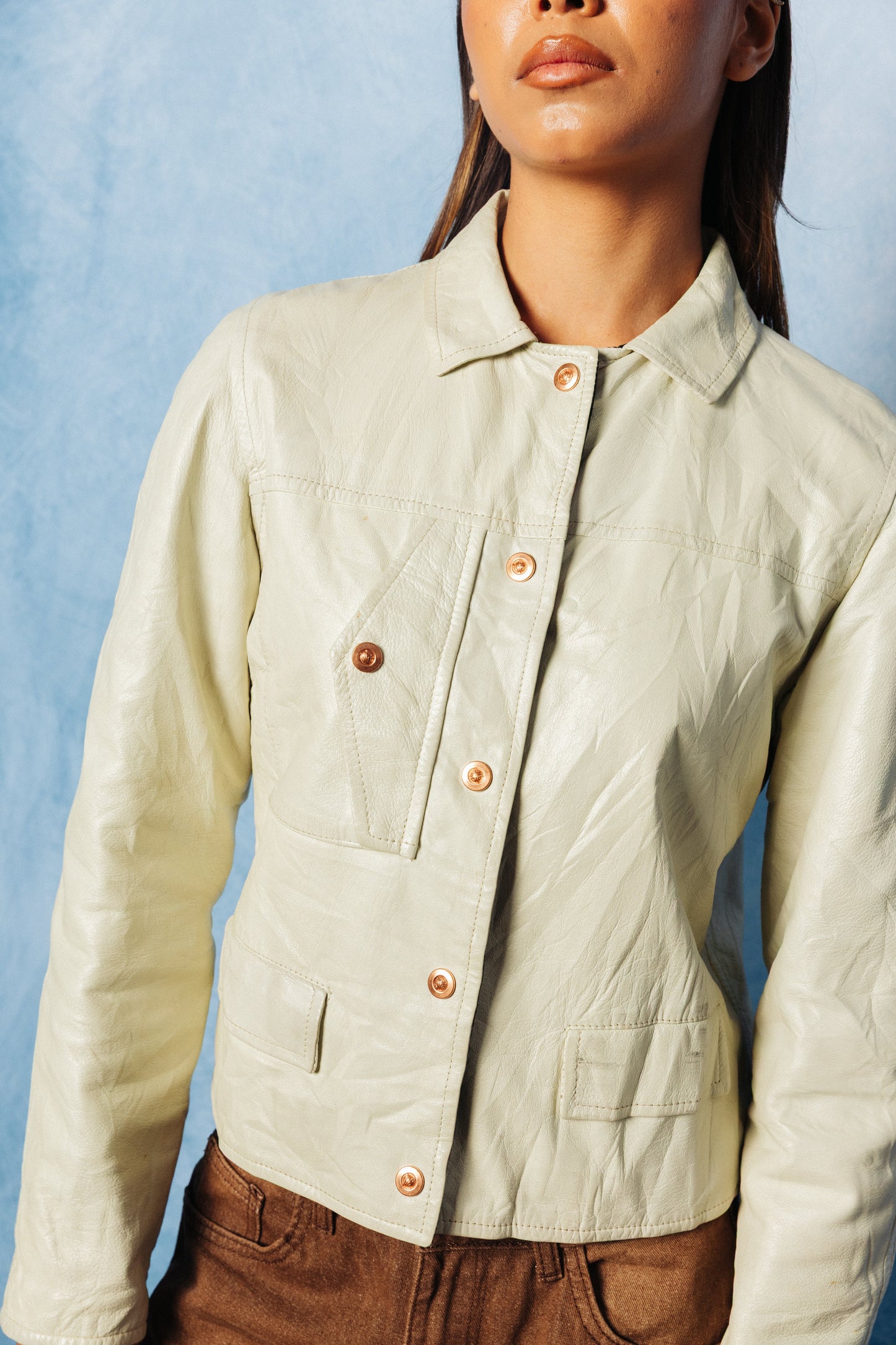 Jean Paul Gaultier Cream Cruella Leather Blouson SC:5782