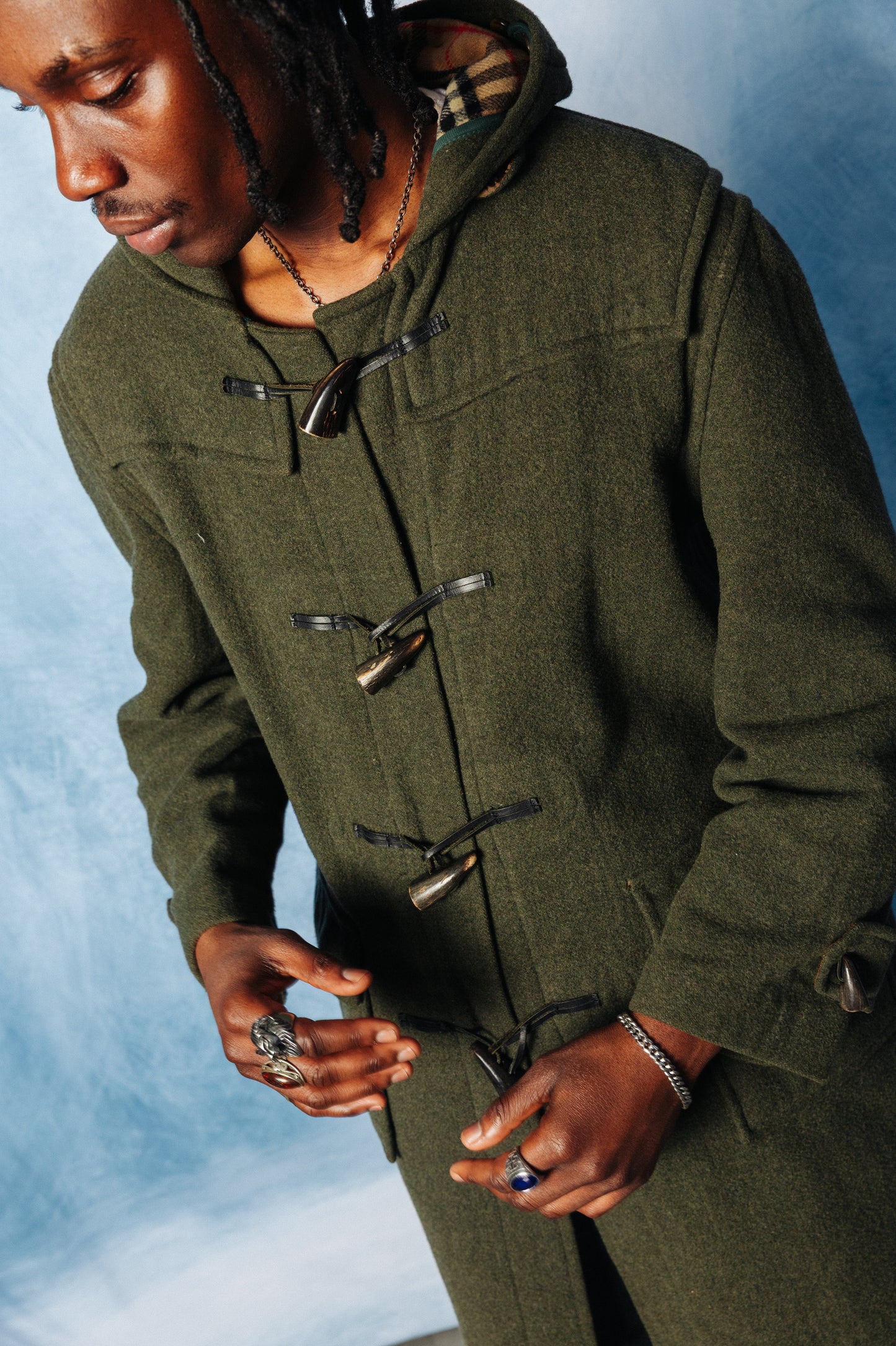 Burberry Green Nova Check Lined Duffle Coat