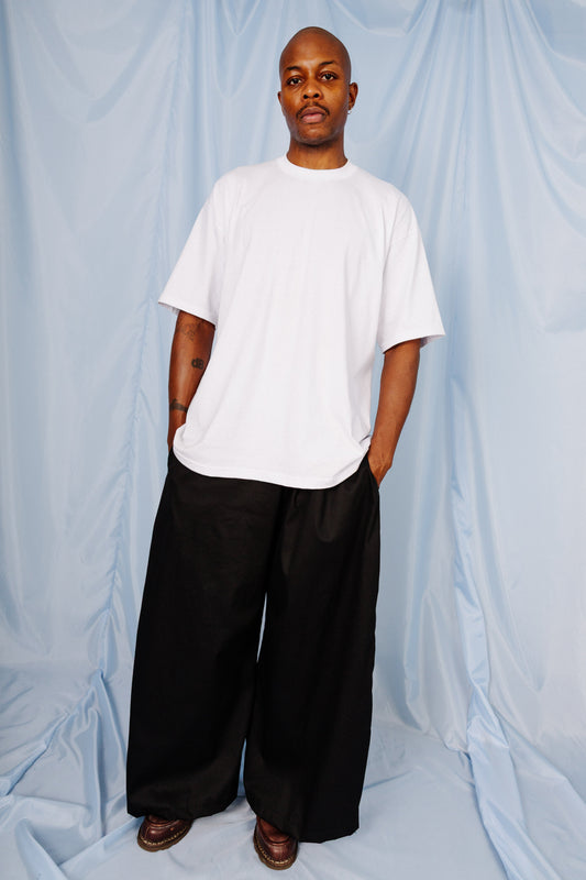 VT Rework: Oversized Cotton Twill Black Balloon Trousers | O/S, Multicoloured