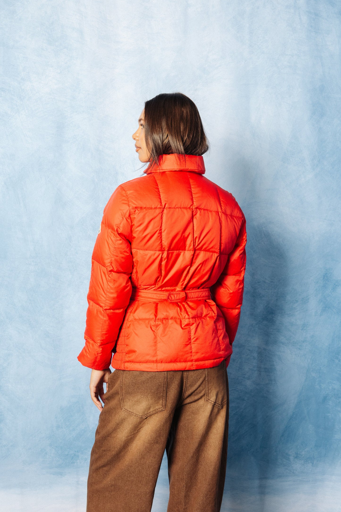 Moncler Red Down Quilt Belted Puffer Jacket