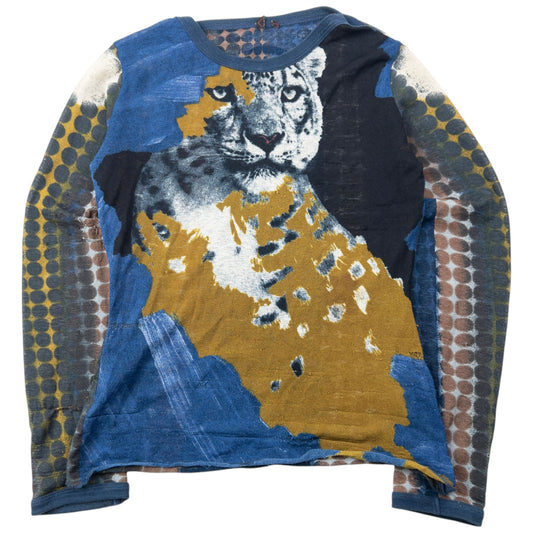 Vintag0e FW1995 Jean Paul Gaultier Leopard Long Sleeve Mesh Top Womens Size XL | XL, Blue, Yellow, Brown, Black