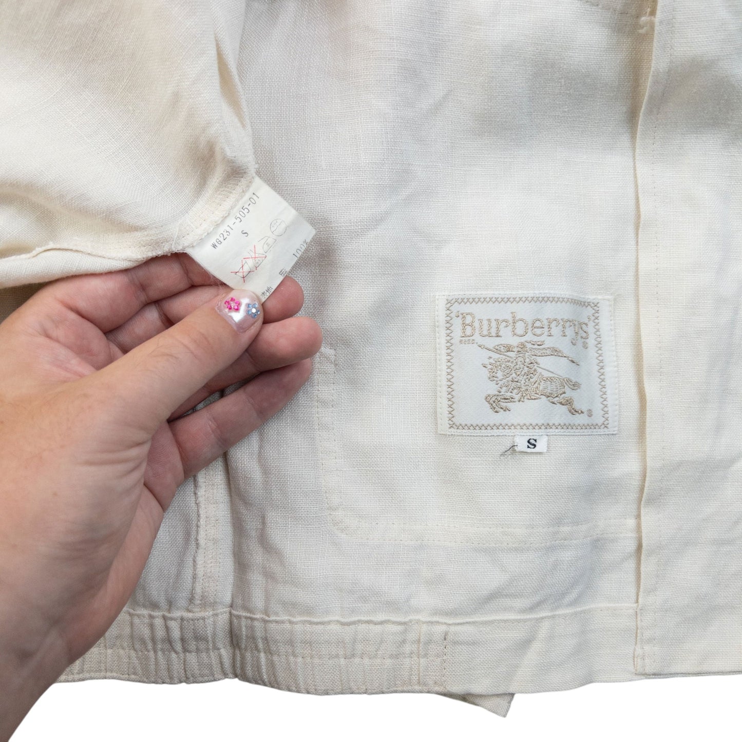 Vintage 90s Burberry Zip Up Linen Jacket Womens Size S | Small, Cream