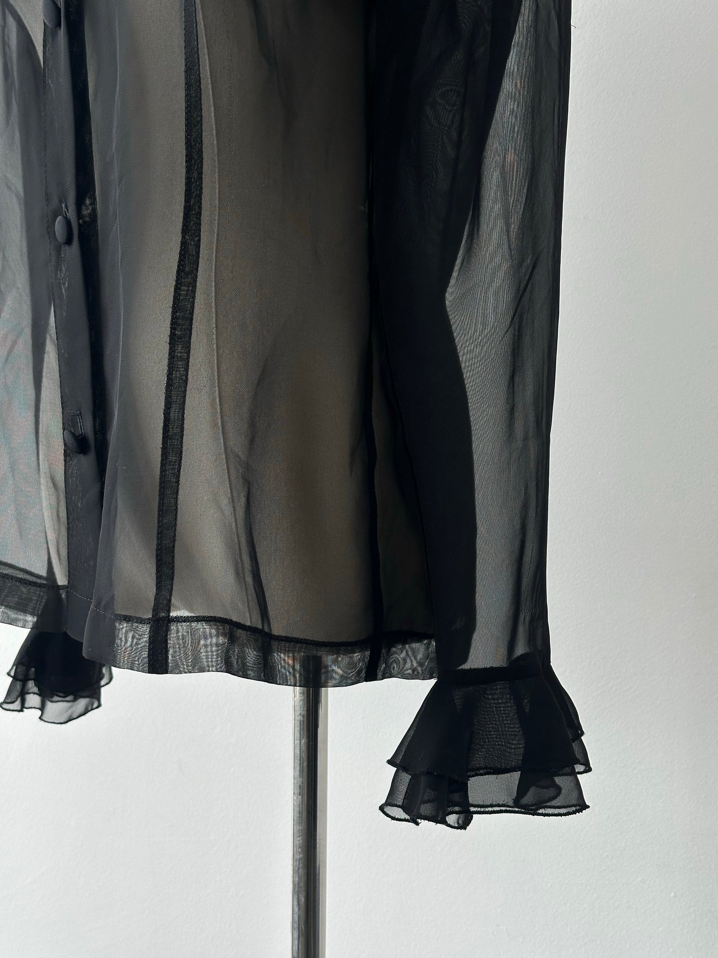 Vintage 1990s Ruffle Sleeve Sheer Shirt - M