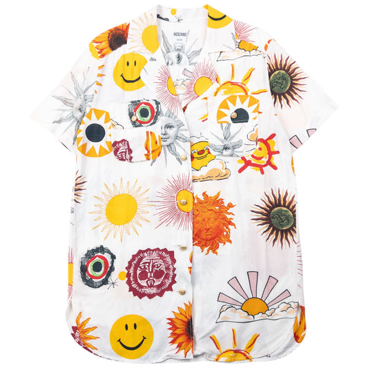 Vintage 1993 Moschino Jeans Sun Print Short Sleeve Button Up Shirt Size M