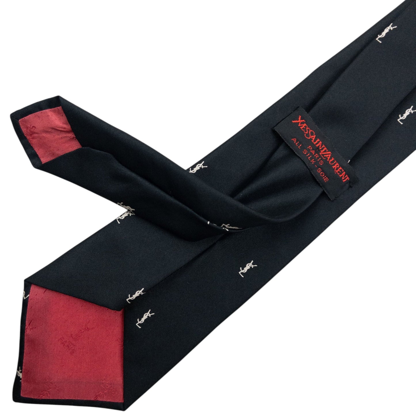 Vintage 80s YSL Yves Saint Laurent Monogram Silk Tie | O/S, Black