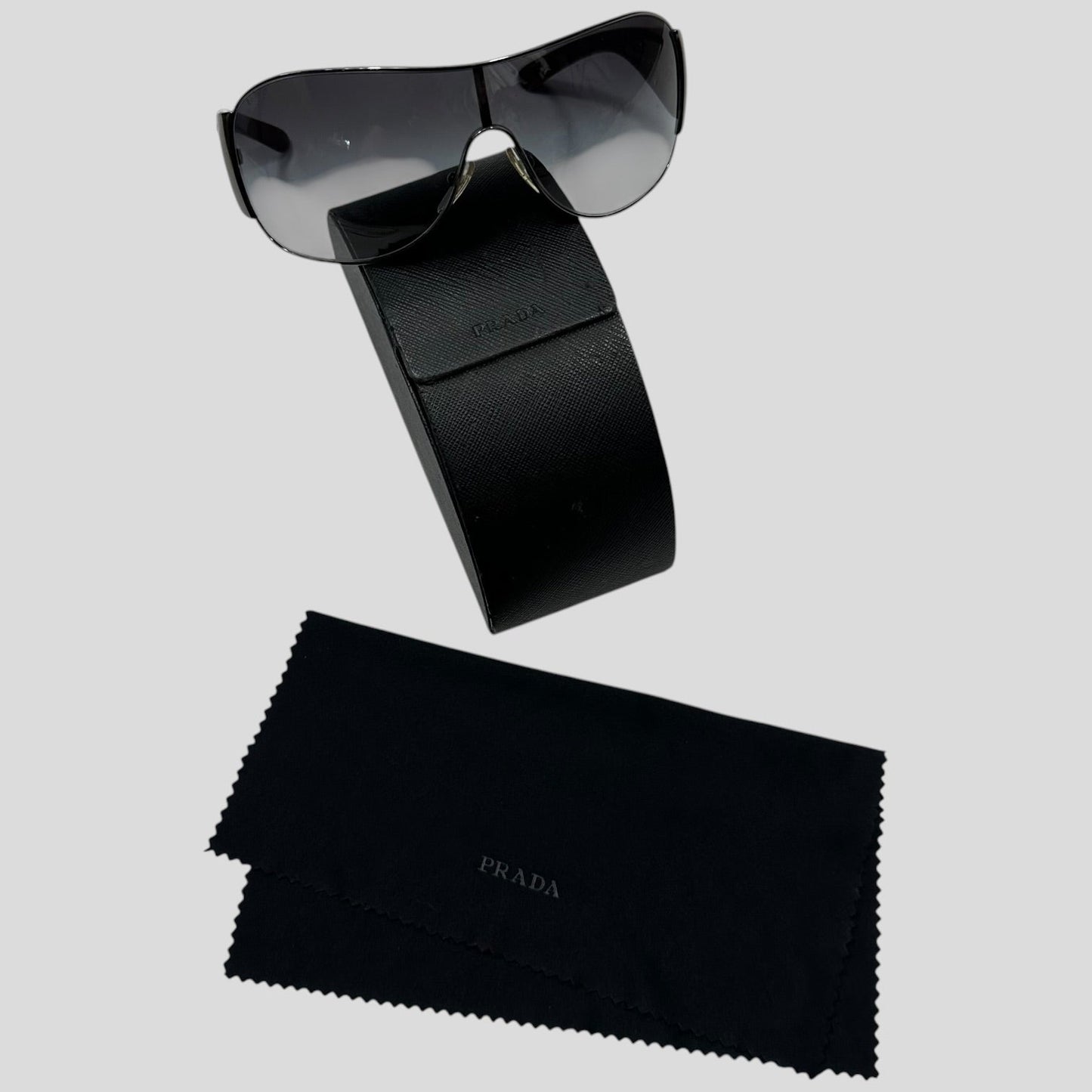 Prada Milano 00’s Triangle Logo Gradient Shield Sunglasses | O/S, Grey