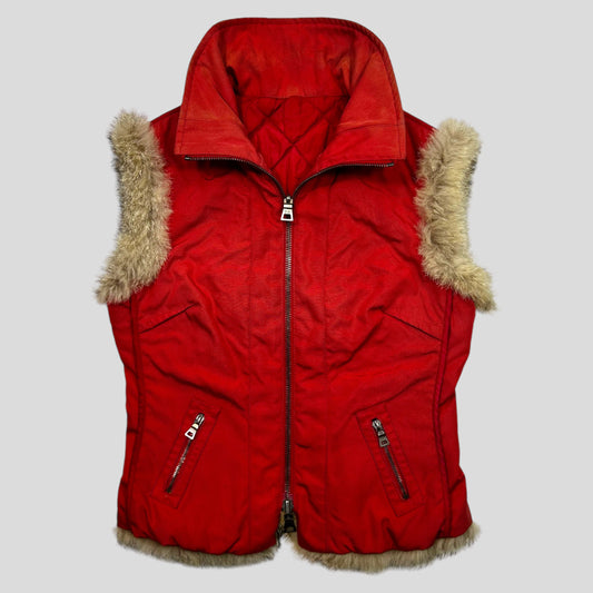 Prada Sport 00’s Ballistic Nylon Fox Fur Reversible Quilted Gilet - IT44 | O/S, Orange