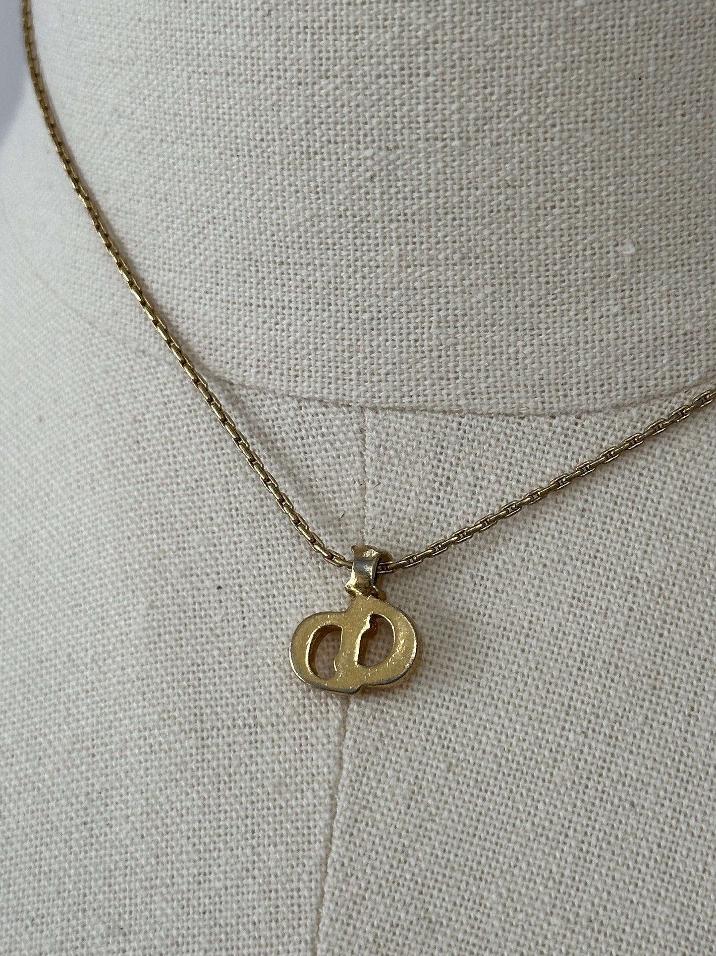 Christian Dior 1990s 16” Gold Plated CD Logo Pendant Necklace