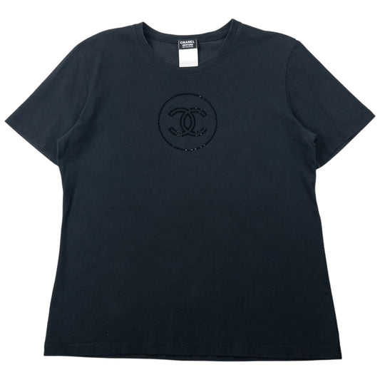 Vintage 2000s Chanel Uniform Diamanté Logo T Shirt Womens Size L | Large, Black