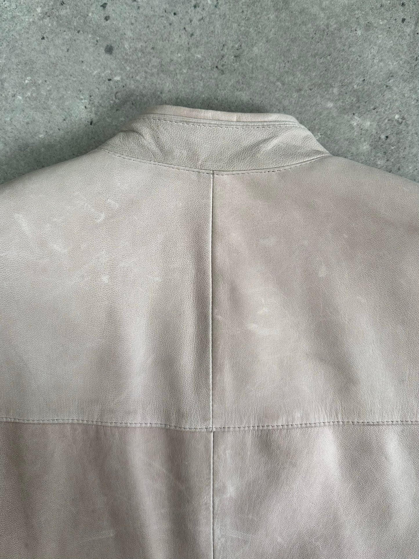 Vintage 1990s Leather Collarless Bomber Jacket - L/XL