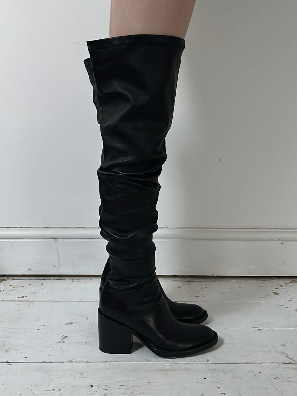 ANN DEMEULEMEESTER KNEE HIGH BOOTS (EU 38, FITS 39) | DEFAULT TITLE, Black