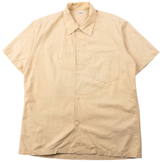Vintage 90s Yohji Yamamoto A.A.R Short Sleeve Button Up Shirt Size M | Medium, Beige