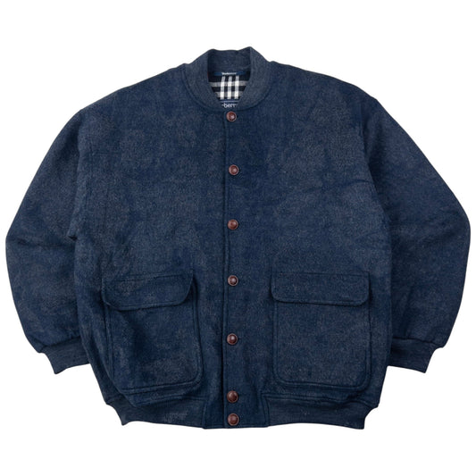Vintage Burberry Button Up Wool Bomber Jacket Size L