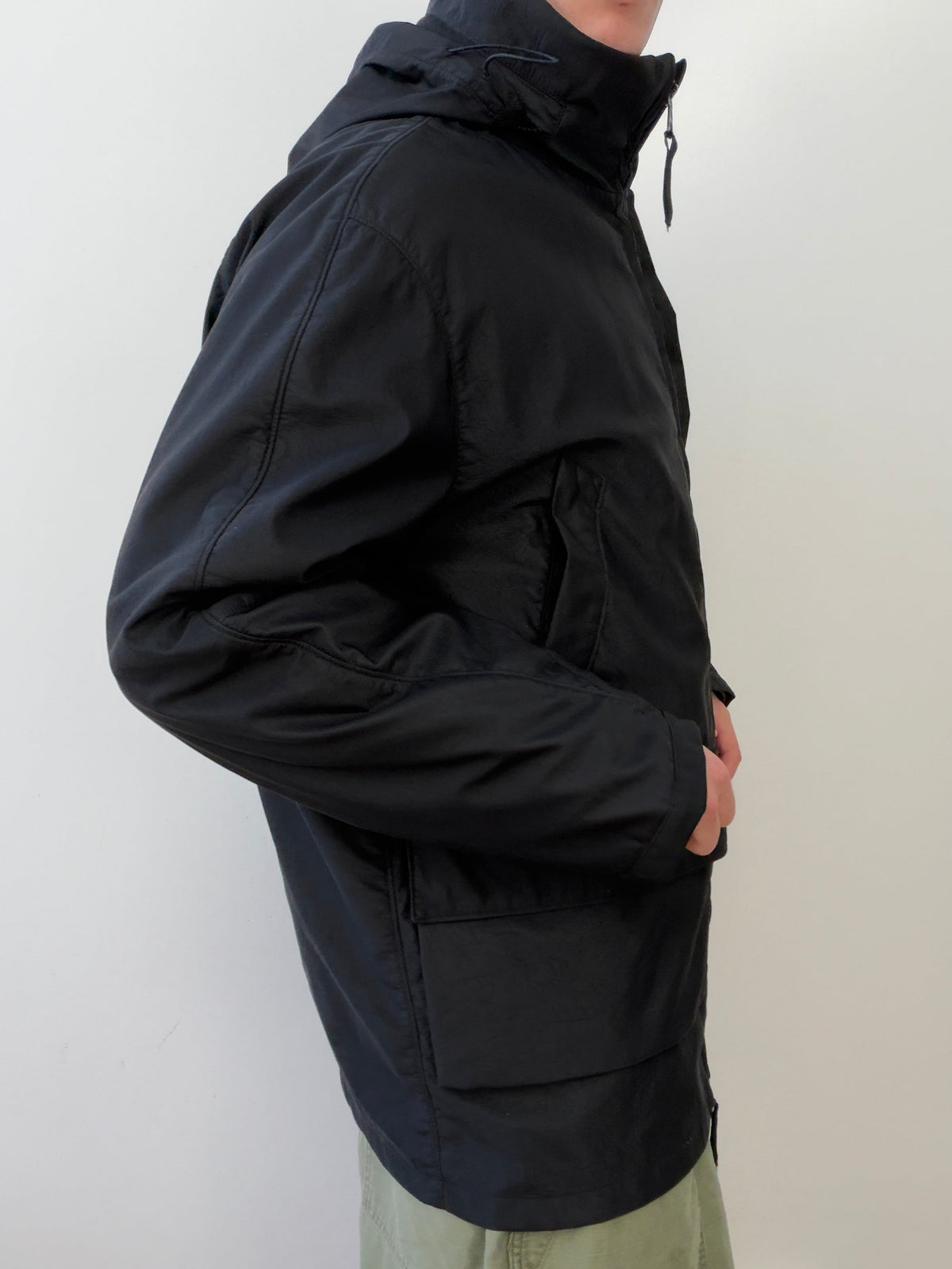 Stone Island AW00 Nylam Dutch Rope Liner Asymmetrical Overcoat | XX-Large, Black