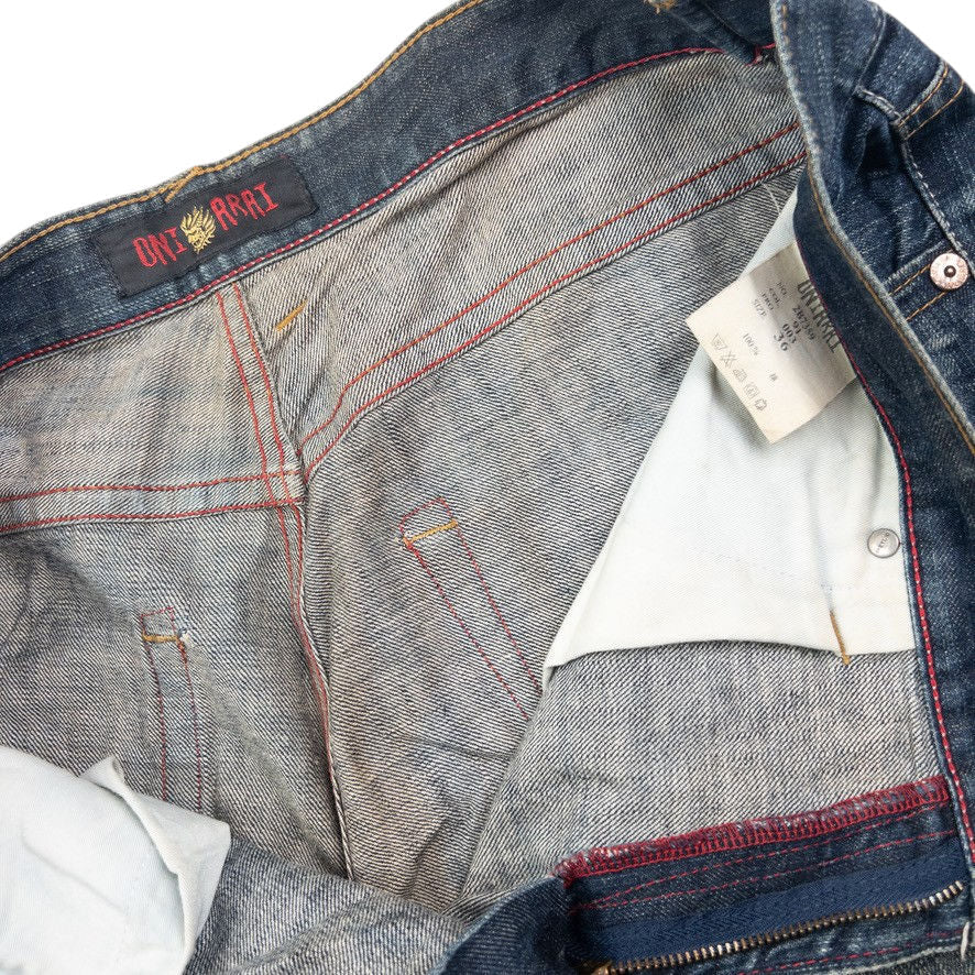 Vintage Oniarai Embroidered Devil Japanese Denim Jeans Size W38