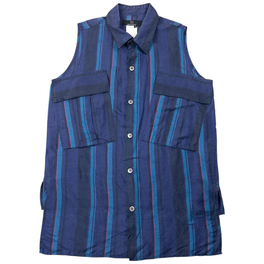 Vintage Yohji Yamamoto Striped Sleeveless Button Up Shirt Size S | Small, Navy