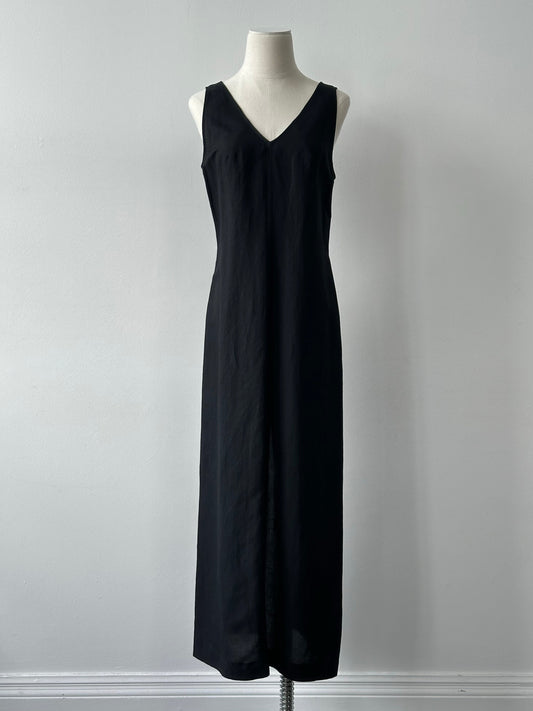 Marella 1990s Linen V Neck Floor Length Dress - S/M