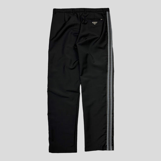 Prada Milano 2022 Mohair & Wool Striped Plaque Logo Trousers - IT50 (L) | Large, Black