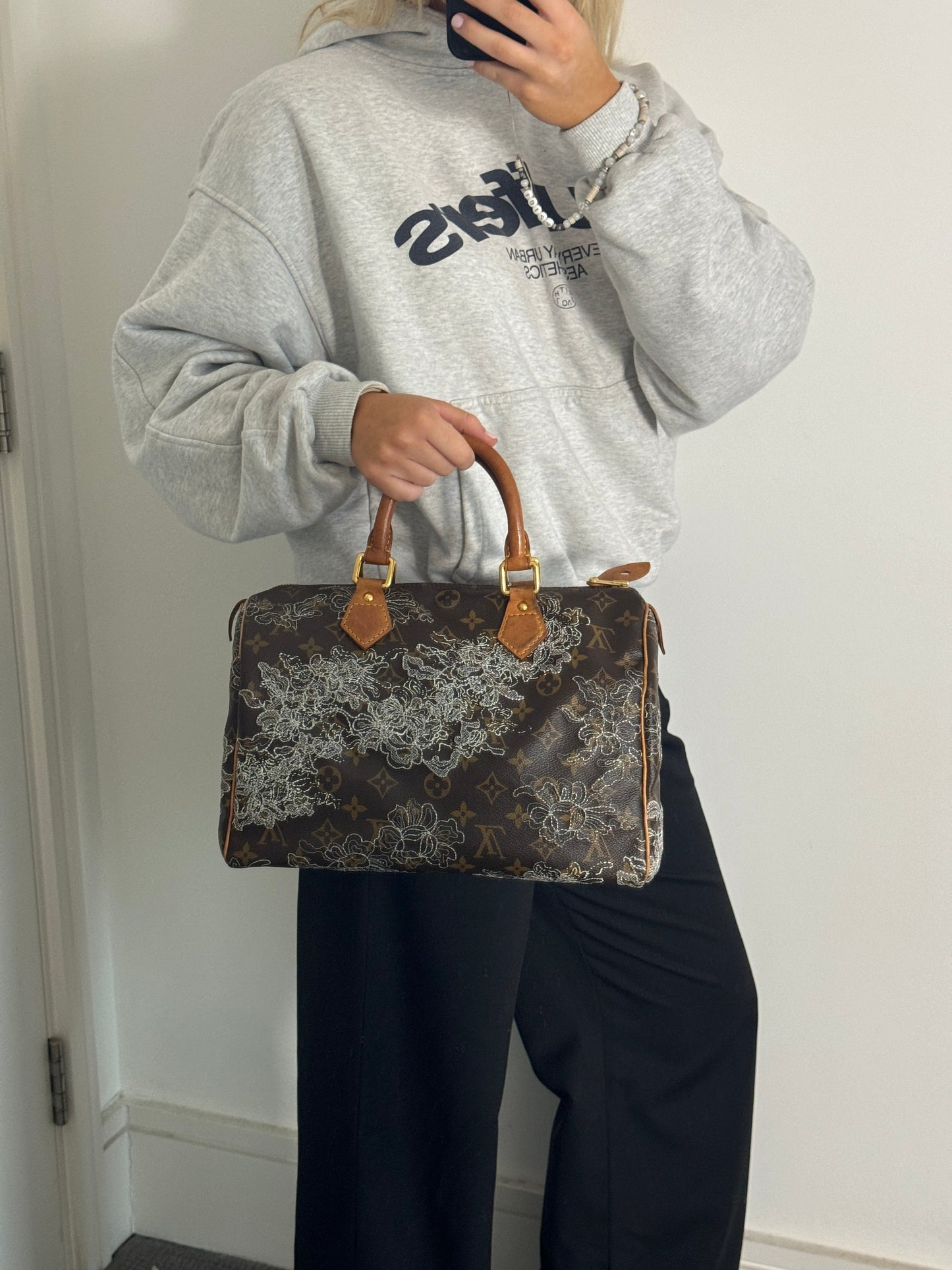 Limited Edition 2007 Louis Vuitton Speedy 30 Dentelle Embroidery Handbag (RARE) | O/S, Gold