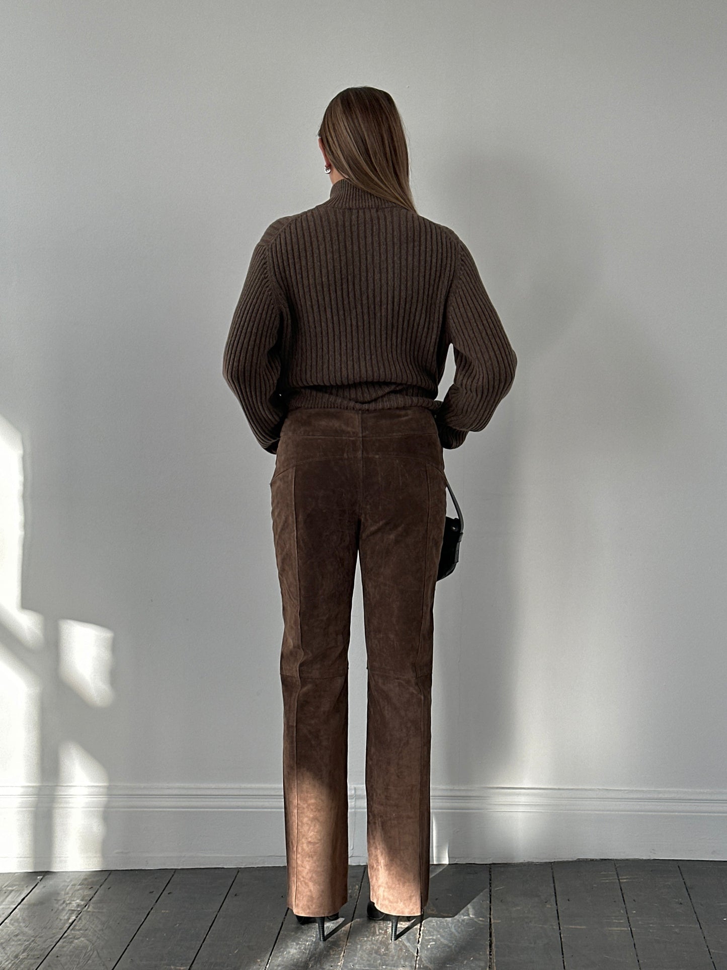 Vintage 1990s Suede Panelled Straight Leg Trousers - W32