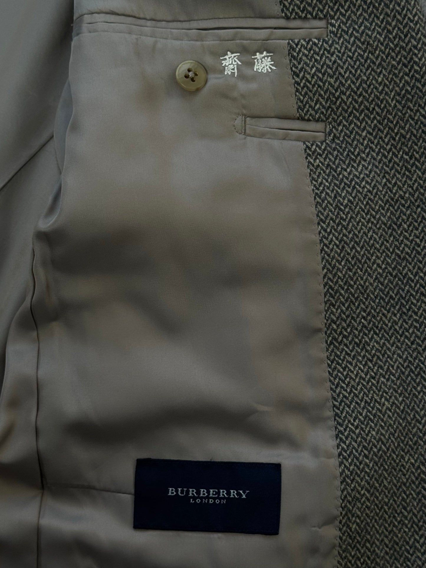 Burberry London 1990s Pure Wool Herringbone Blazer - L