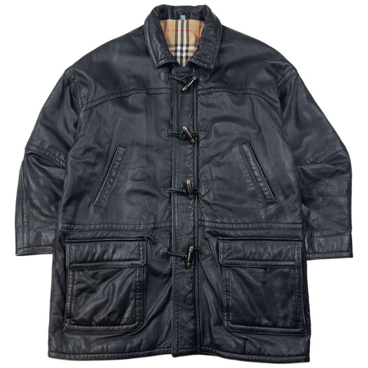 Vintage 2000s Burberry Nova Check Lined Leather Jacket Size L