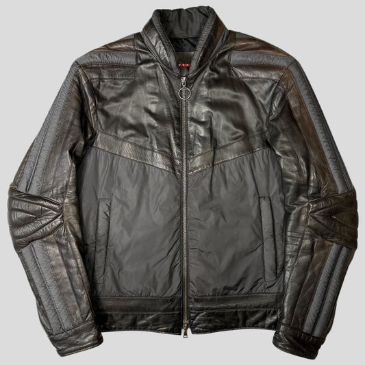 Prada Sport 00’s Leather + Nylon 3D Panelled Puffer Jacket - M/L