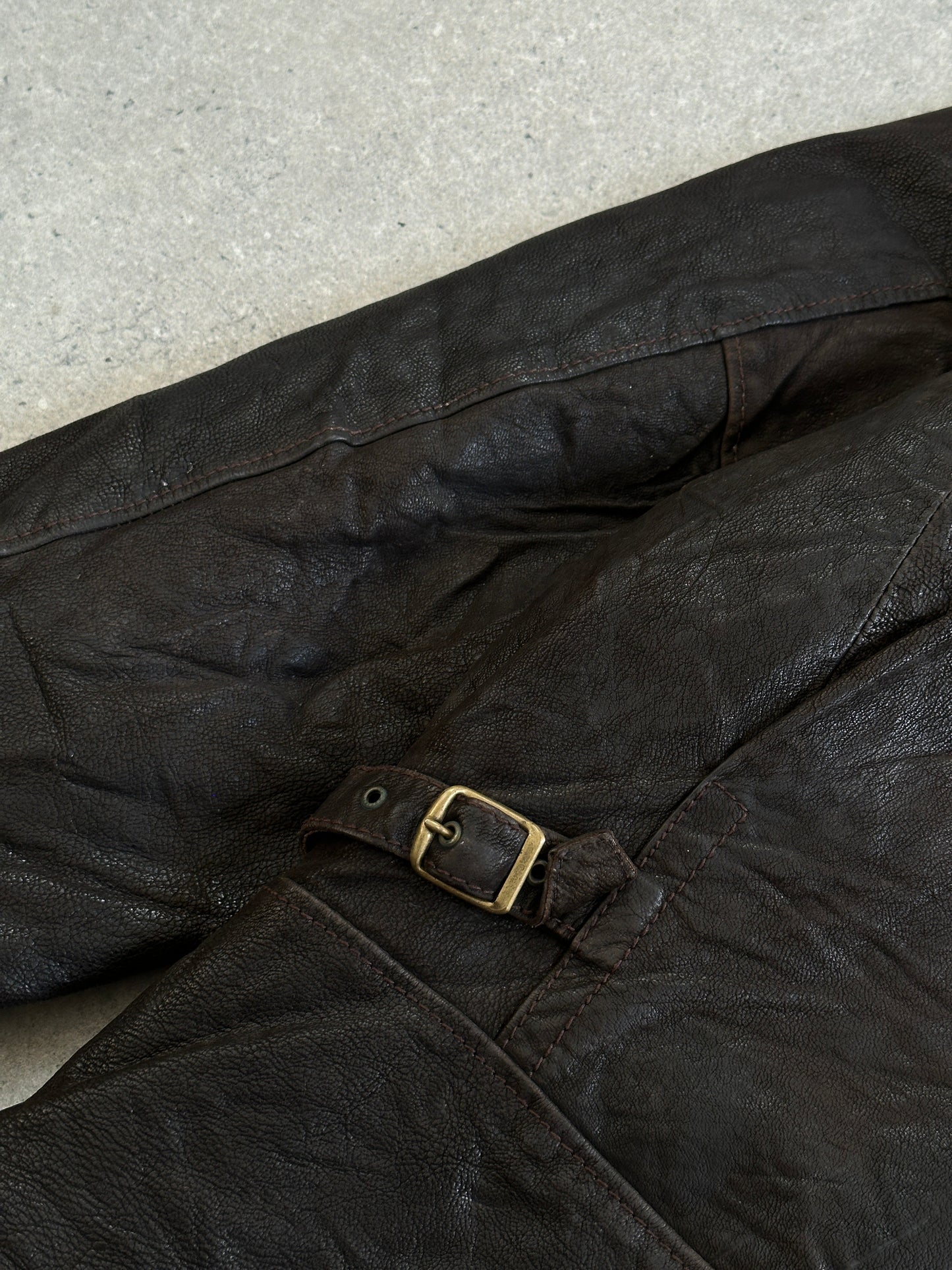 Vintage 1980s Concealed Placket Leather Jacket - L/XL