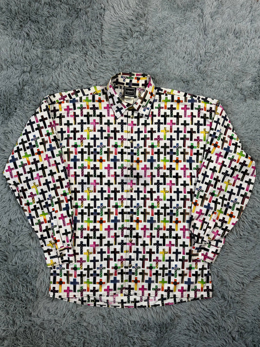 Versace VJC 90’s Rainbow Crosses Medusa Button Shirt - M (L/XL) | O/S, Gold
