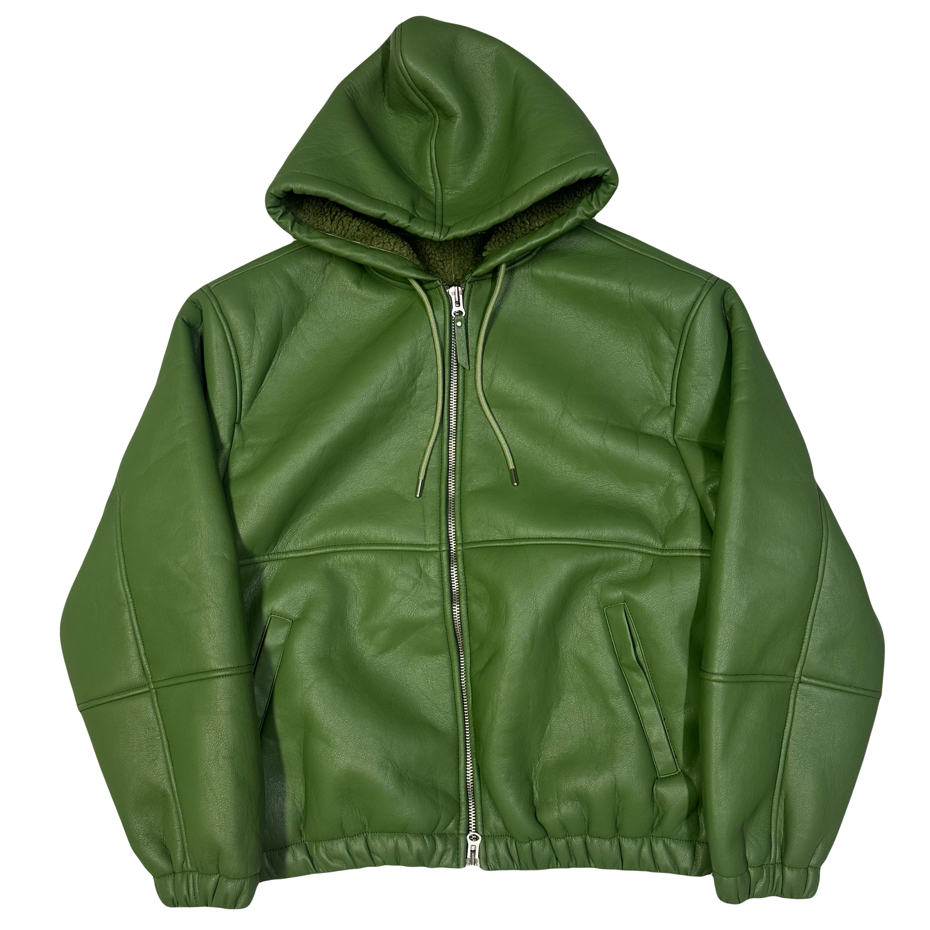 Stüssy Shearling Hooded Work Leather Jacket In Green (XL) – Known