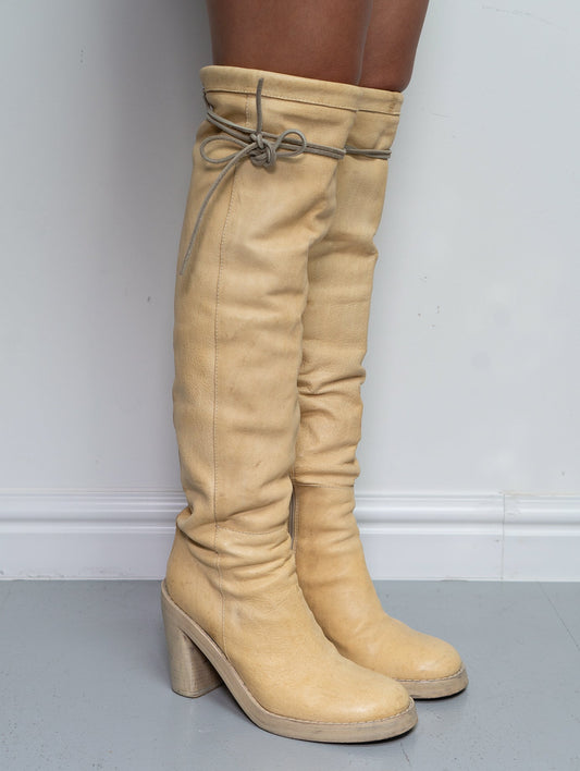 ANN DEMEULEMEESTER KNEE HIGH BOOTS (EU 38.5) | DEFAULT TITLE, Beige