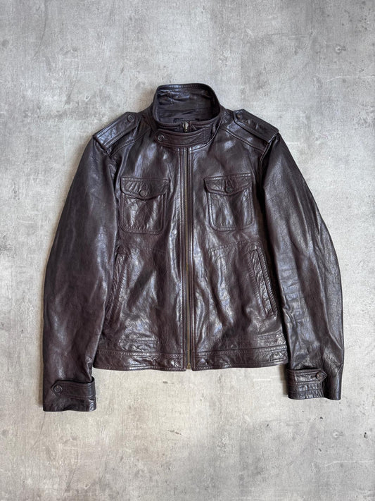 2008 Prada Milano Buckle Fasten Brown Leather Jacket