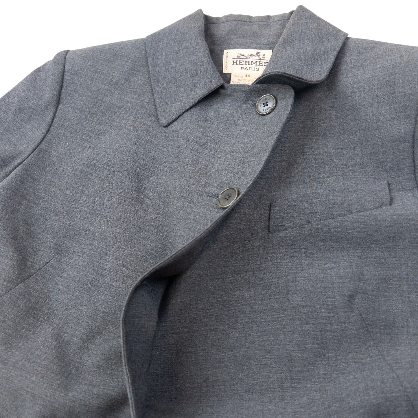 Vintage 80s Hermès Jacket & Skirt Suit Set Womens Size L | Large, Grey