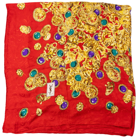 Vintage 80s YSL Yves Saint Jewellery Print Silk Scarf