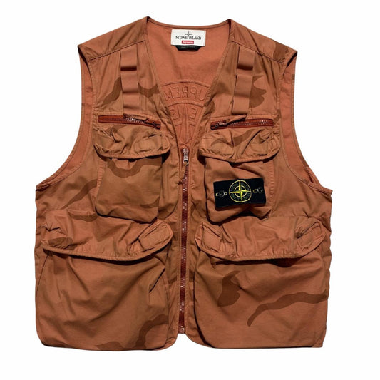 Stone Island Supreme Bushed Cotton Camo Vest | Small, Camo