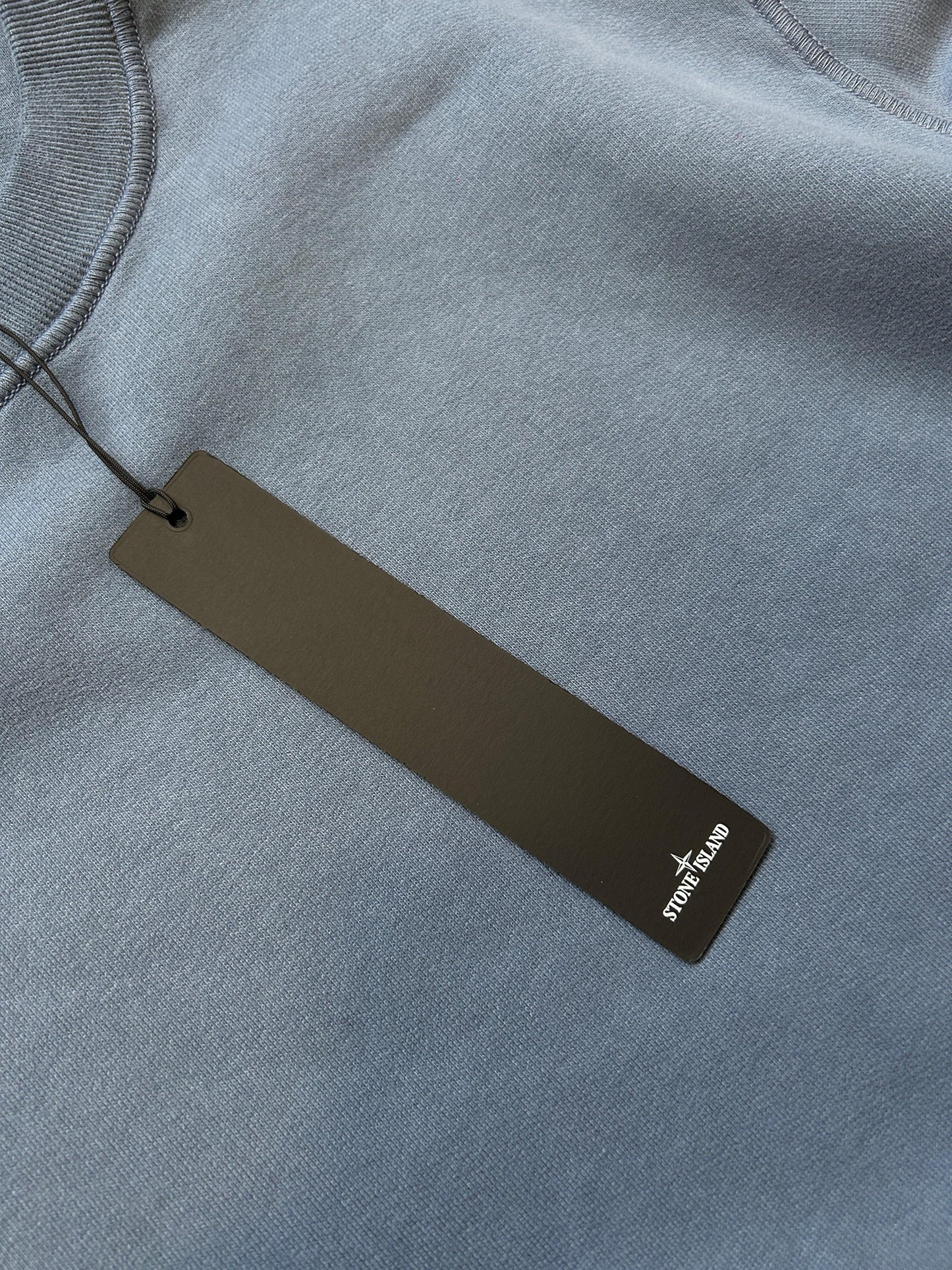 Stone Island Avio Blue Micrographic Print Organic Cotton Crewneck Jumper L