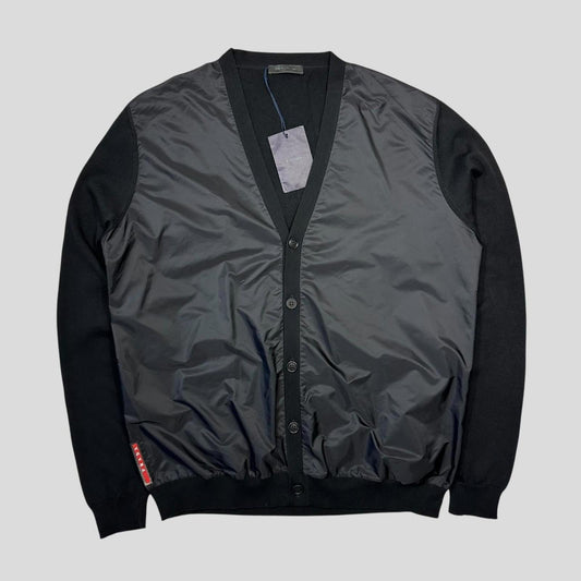 Prada Milano 2014 Red Tab Black Nylon Panelled Cardigan - IT56 (L/XL) | L, Black