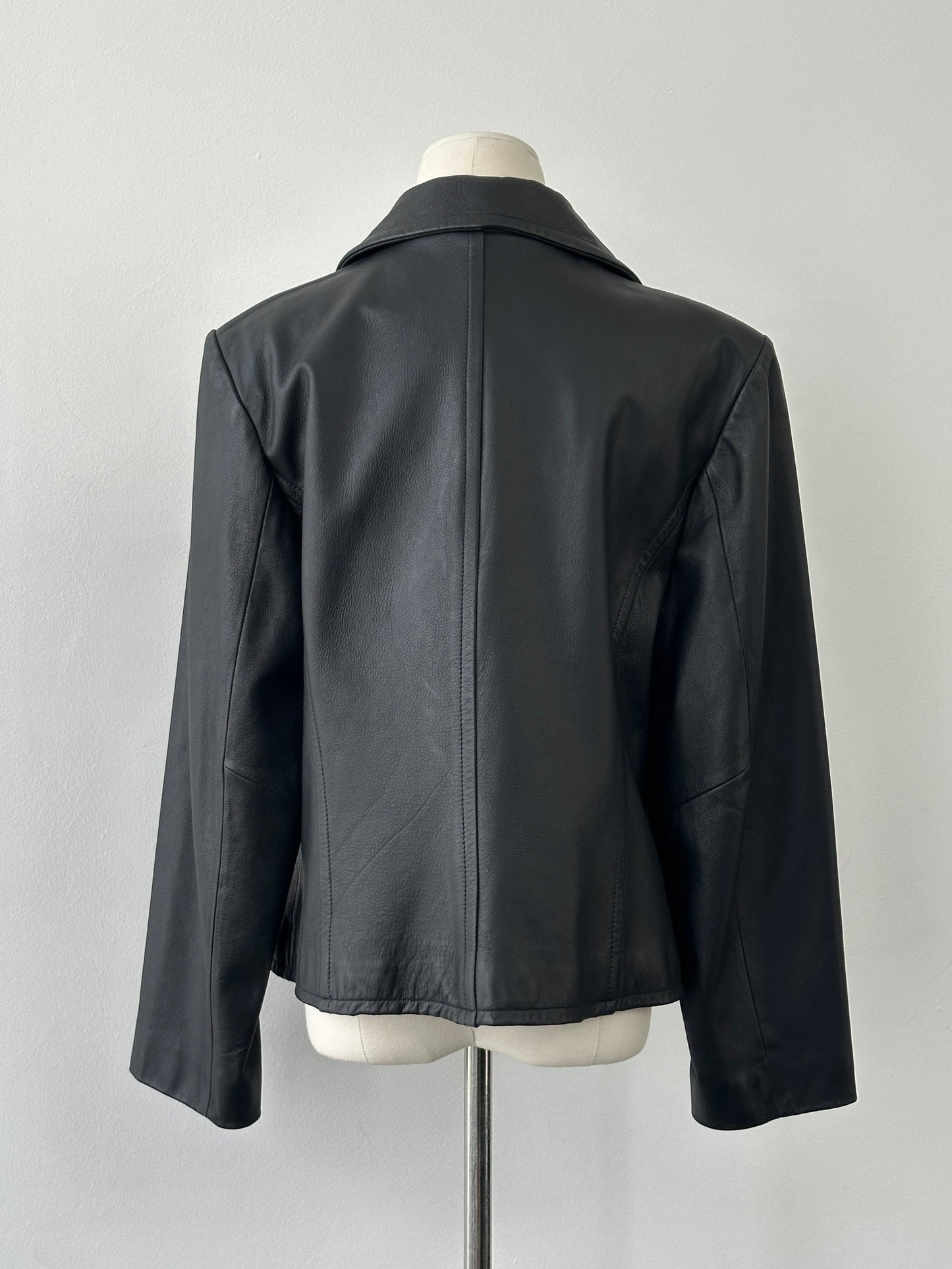 Vintage 1990s Cropped Double Breasted Leather Jacket - M