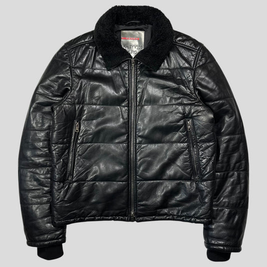 Prada Sport 00’s Leather Aviator Shearling Fur Collar Hooded Puffer - IT52 (L) | Large, Black