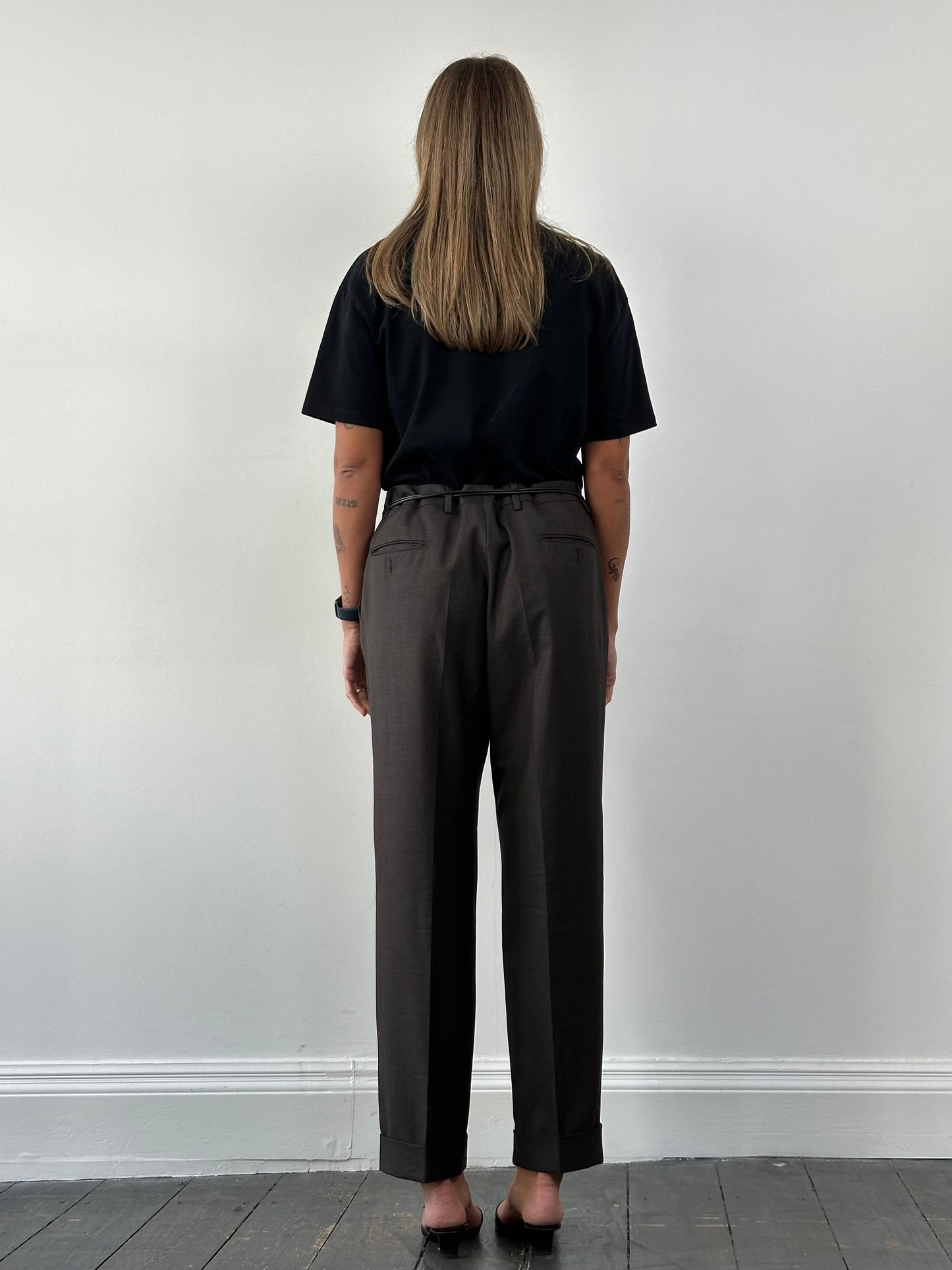 Italian Vintage Pure Wool Mid Rise Tailored Trousers - W34