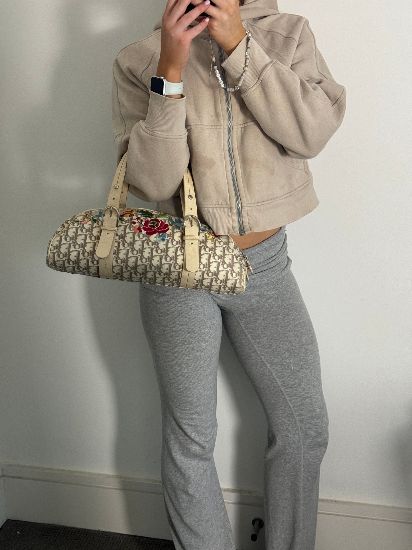 Vintage 2005 Christian Dior Beige Flower Monogram Handbag | O/S, Beige