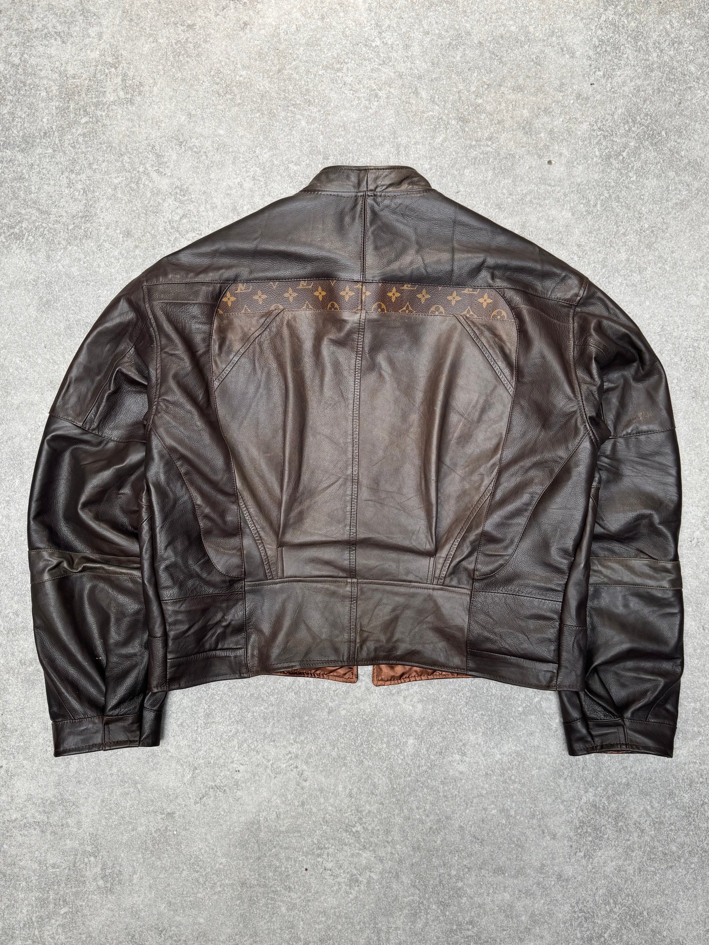 VT Rework : Louis Vuitton Monogram Panel Leather Racing Jacket