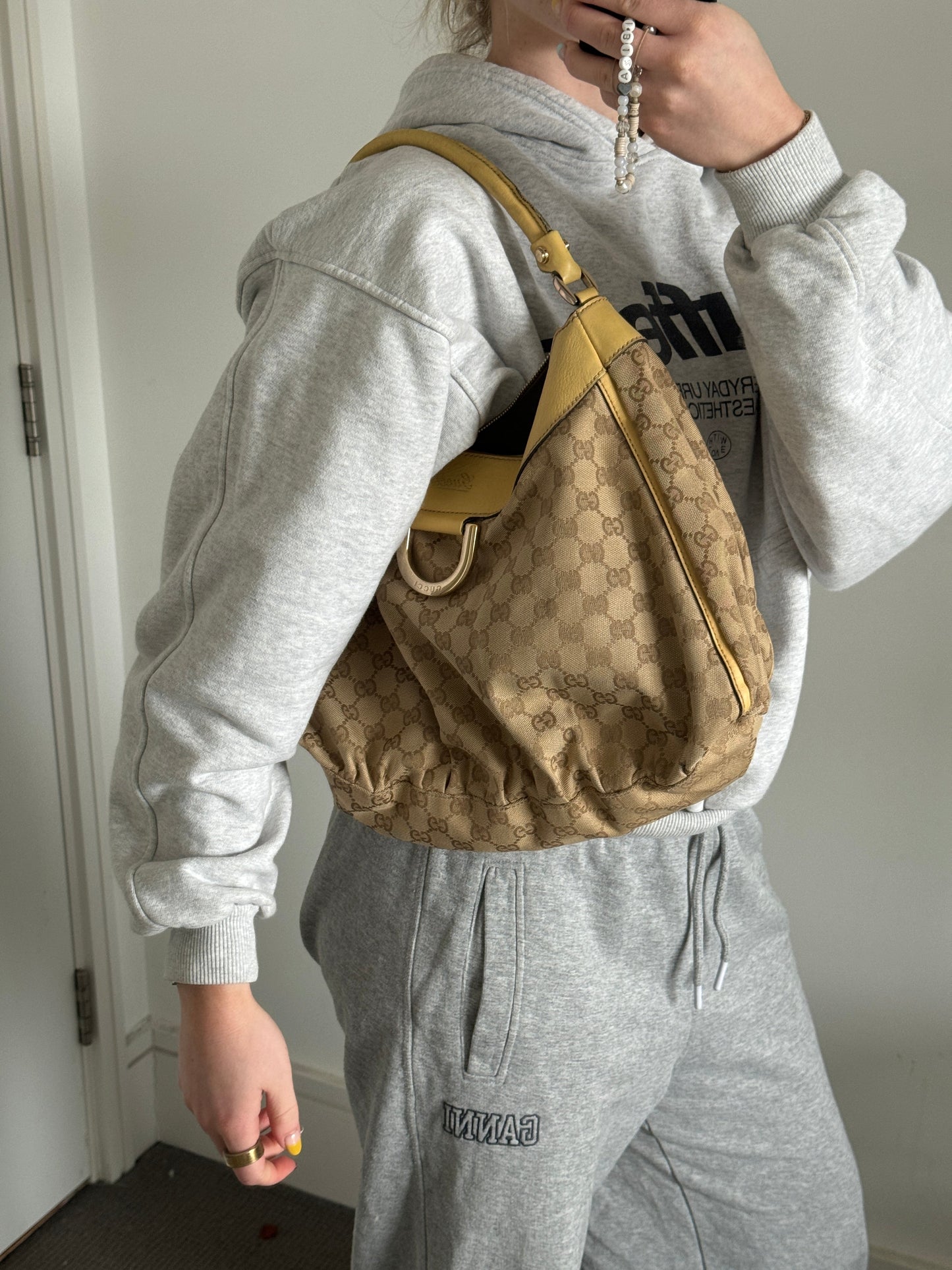 Vintage 90s Gucci Monogram GG Large D-Ring Shoulder Bag | O/S, Multicoloured