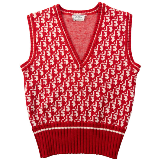 Vintage 80s Dior Diorling Monogram Sweater Vest Womens Size M | Medium, Red