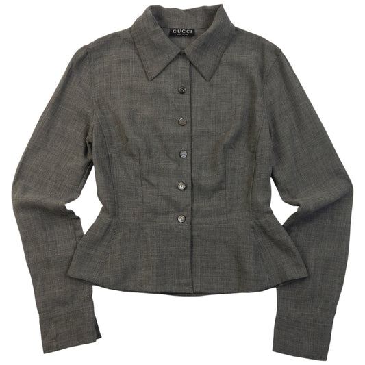 Vintage 90s Gucci By Tom Ford Button Up Wool Blouse Womens Size M | Medium, Grey
