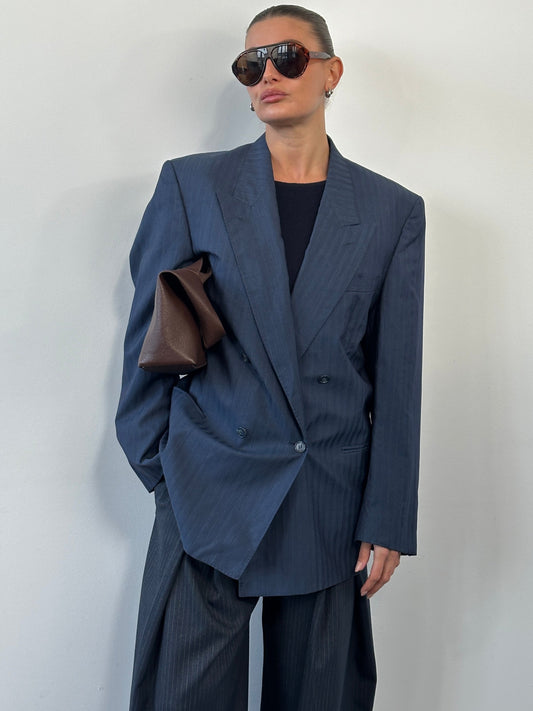 Yves Saint Laurent Pour Homme 1990s Wool Silk Double Breasted Blazer - 42R/L