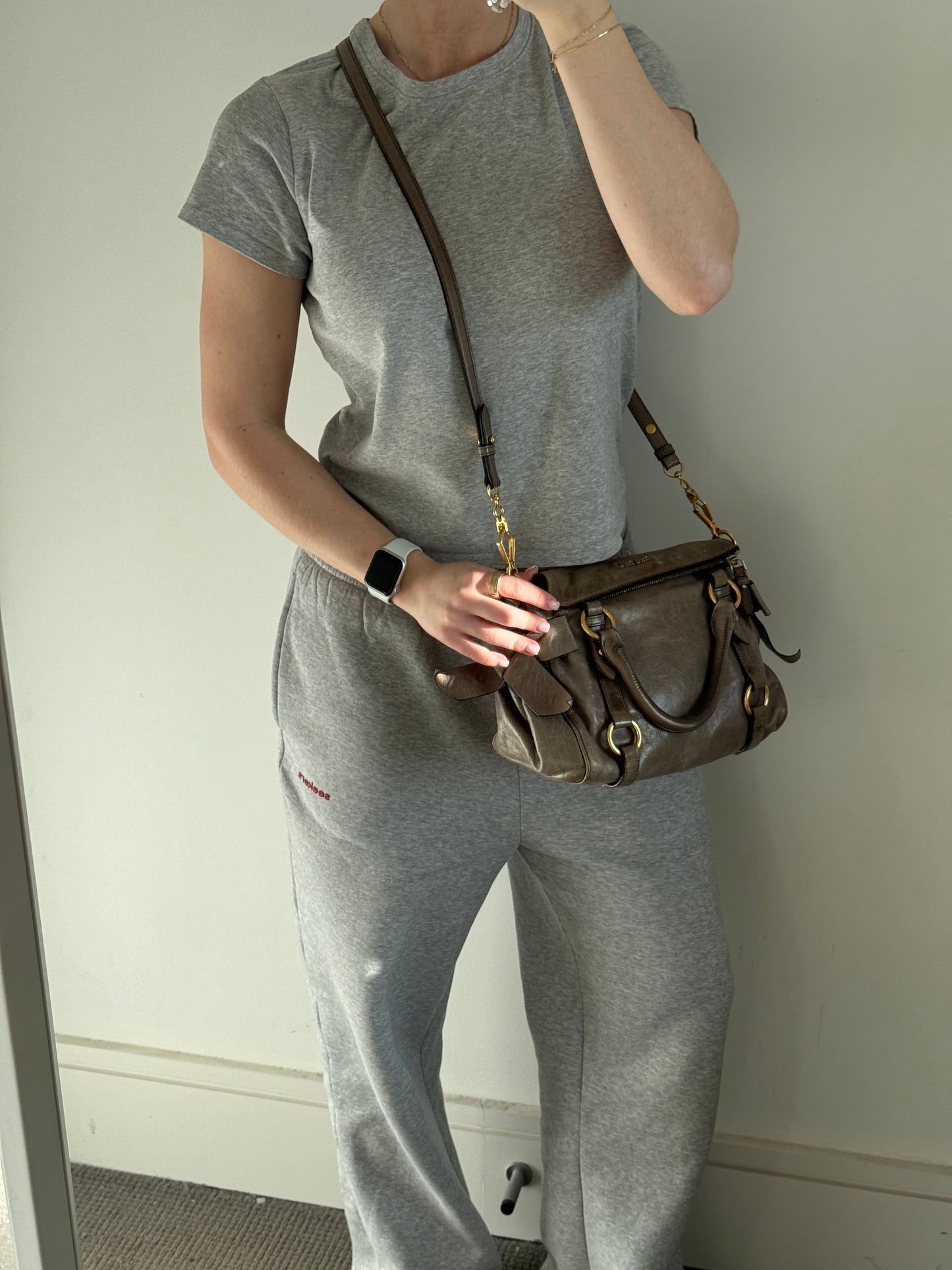 2010s Miu Miu Vitello Lux 2Way Handbag | O/S, Khaki