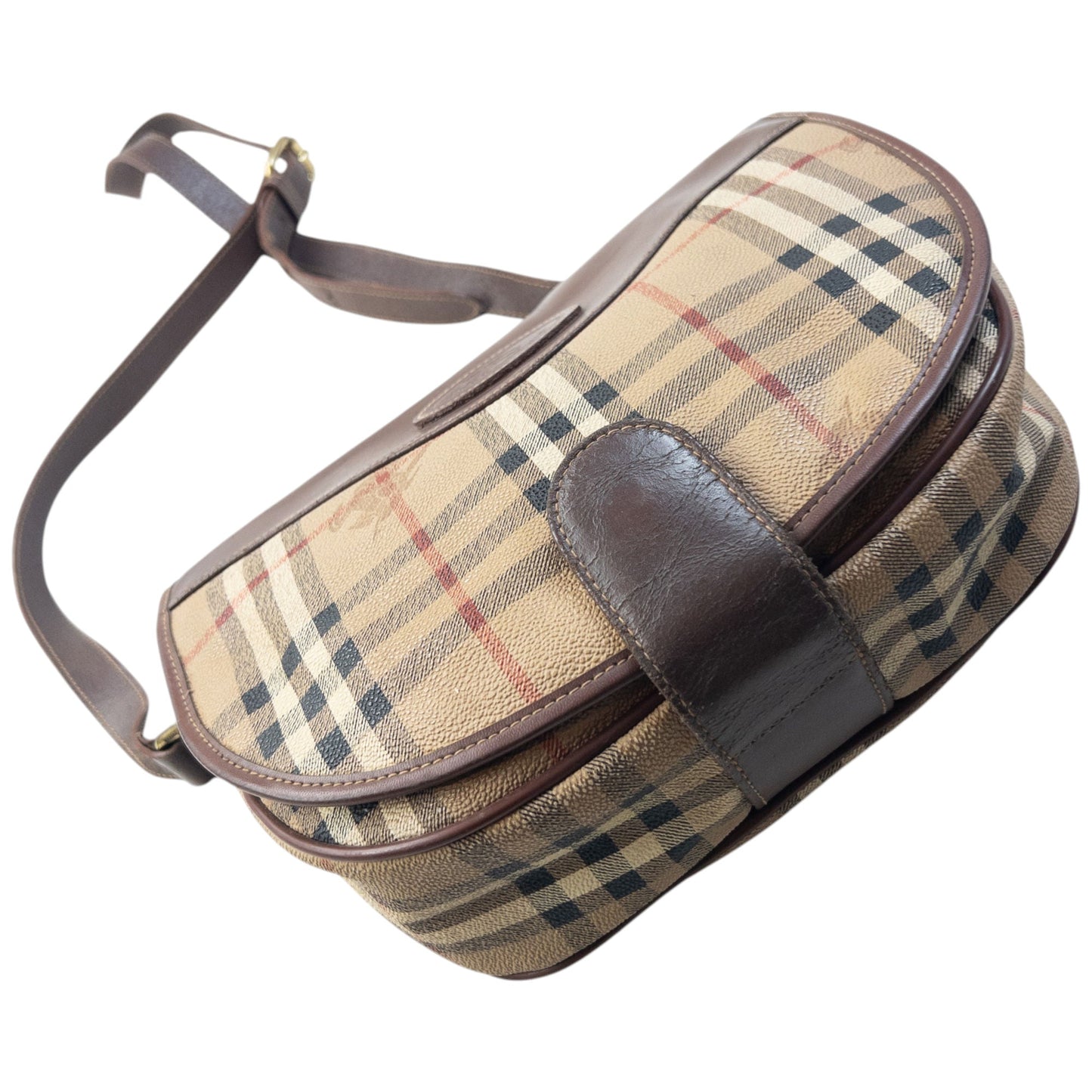 Vintage 90s Burberry Nova Check Leather Crossbody Bag | O/S, Brown