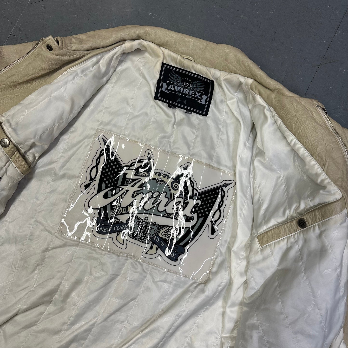 Avirex Leather Jacket In Beige ( 3XL )