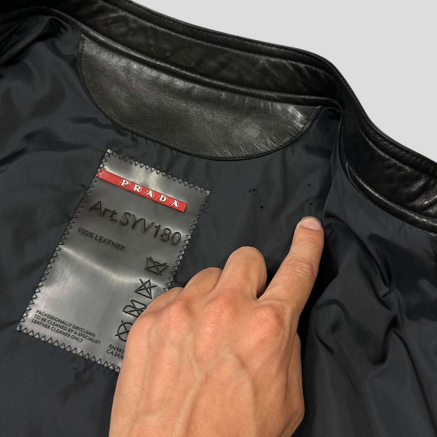 Prada Sport 2006 Leather Perforated Café Racer Logo Jacket - M | Default Title, Black